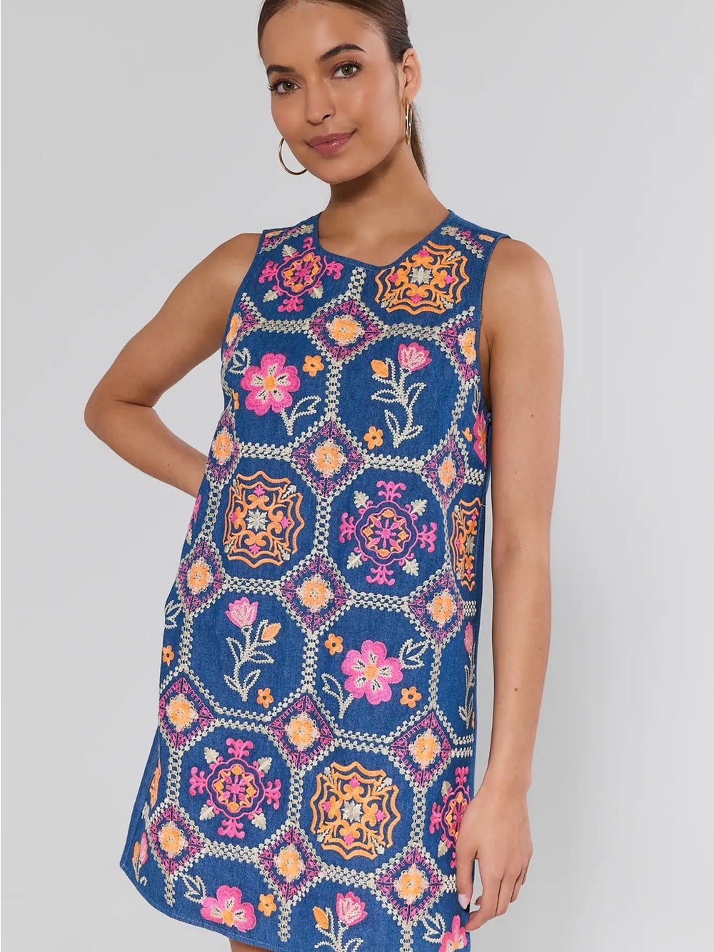 THML' Navy Embroidered Floral Shift Dress